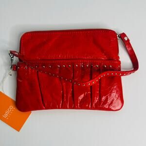 New Latico Leather Handbag Wristlet Clutch Red Studded Measures 7 x 5 USA